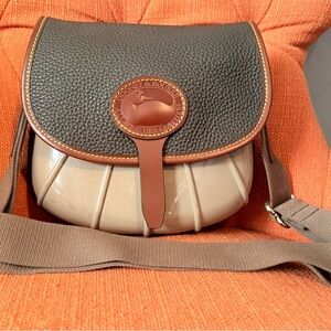Dooney & Bourke Brown Leather and Beige Shell Saddle Messenger Bag